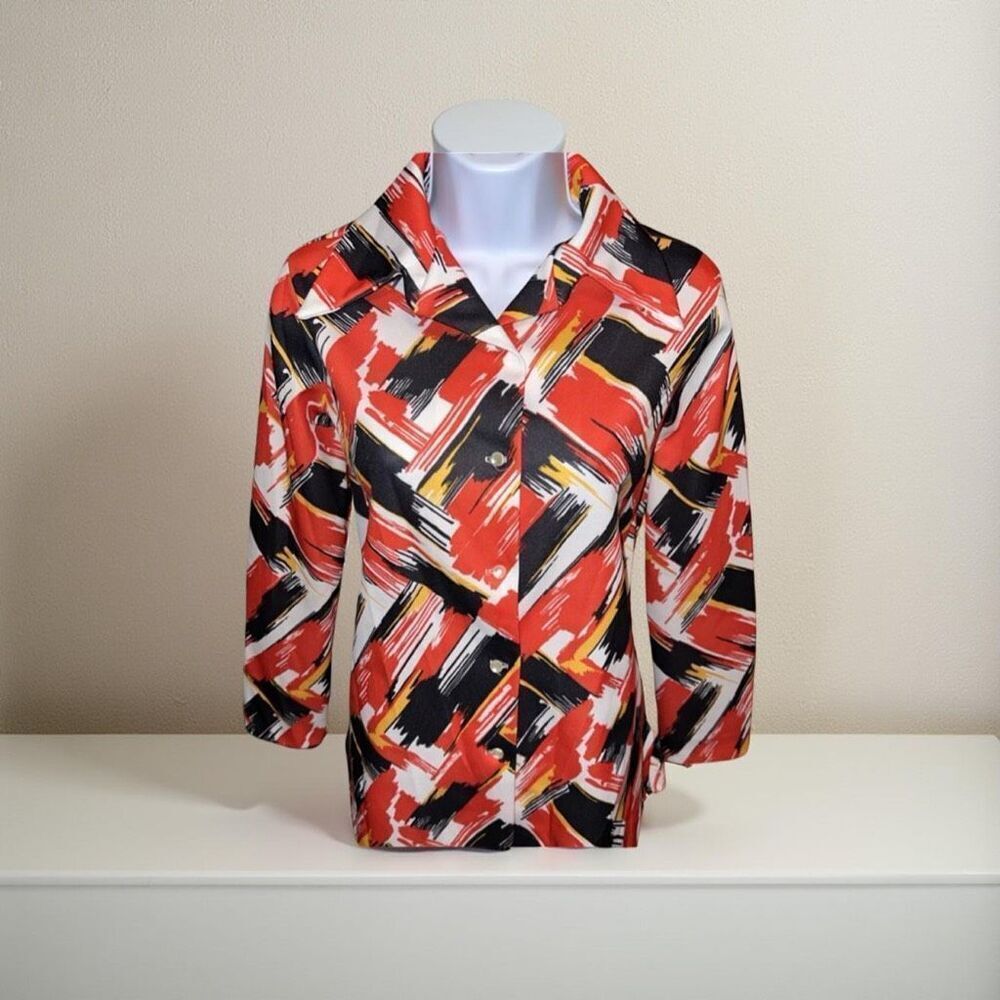 Women’s Vintage Montgomery Ward Polyester Wide Collar Button Up Shirt B1
